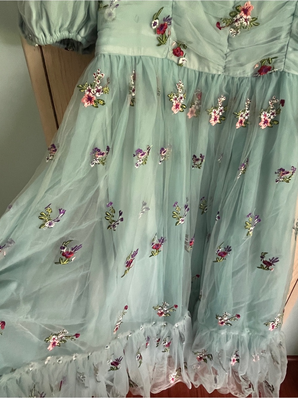 JESSAKAE Garden Fairy MIDI Dress in Mint / Blue Embroidered Floral Sz XL - Picture 5 of 14